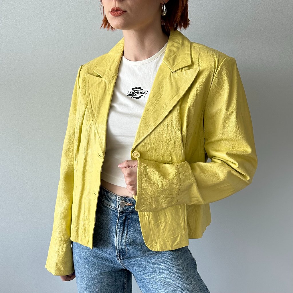 Metrostyle Yellow Genuine Leather Blazer Jacket